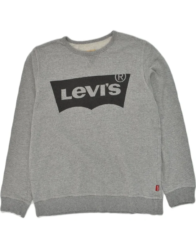 men's hoodie for chilly evenings -LEVI'S Boys Graphic Sweatshirt Jumper 15-16 Years Grey Cotton