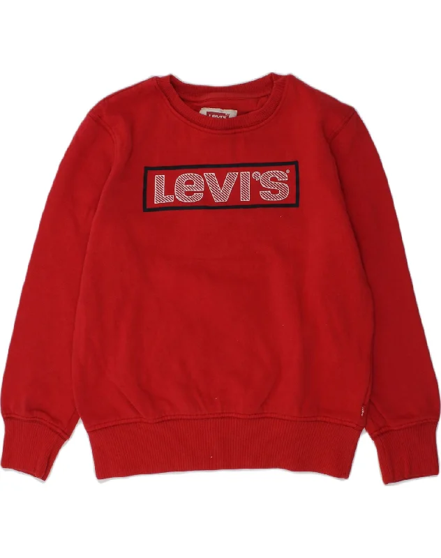 men's hoodie for daily wear -LEVI'S Boys Graphic Sweatshirt Jumper 9-10 Years Red Cotton