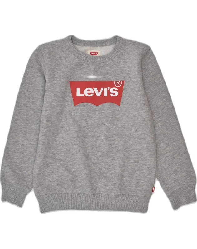 men's athletic hoodies -LEVI'S Boys Sweatshirt Jumper 6-7 Years Large Grey Cotton