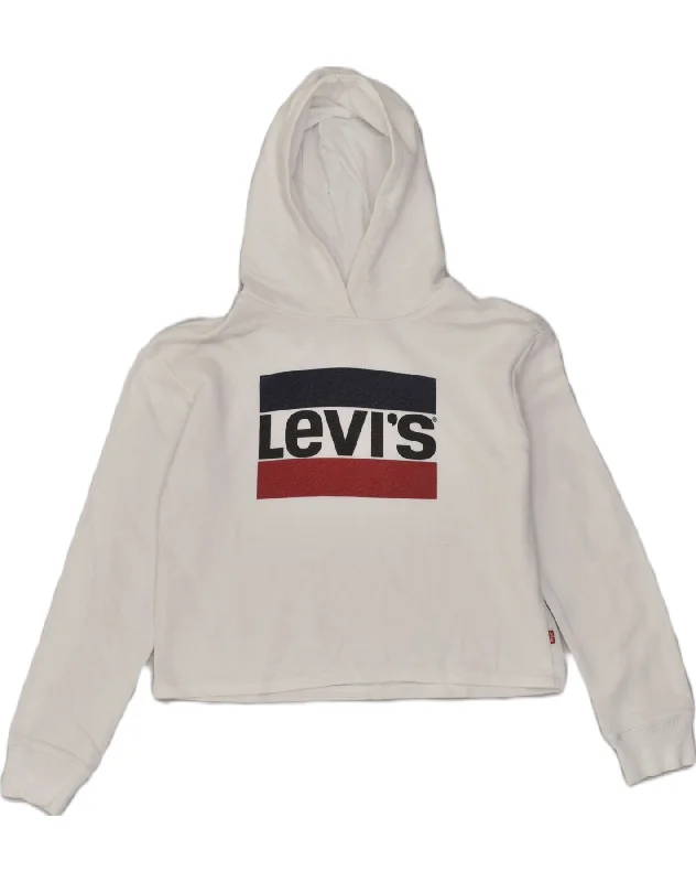 men's fleece hoodie jacket -LEVI'S Girls Crop Graphic Hoodie Jumper 15-16 Years Grey