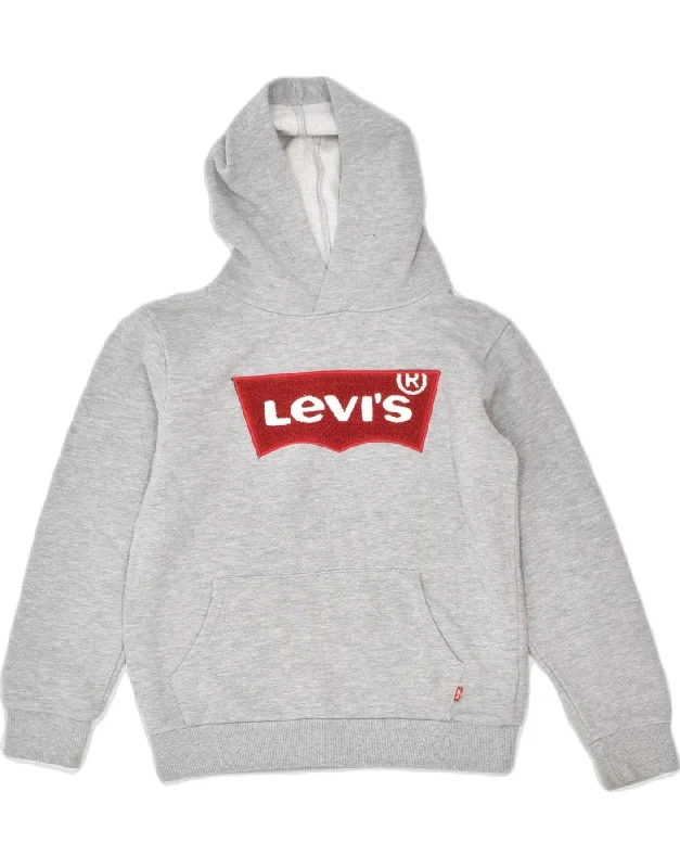 men's long sleeve hoodie -LEVI'S Girls Graphic Hoodie Jumper 11-12 Years large Grey Cotton Classic