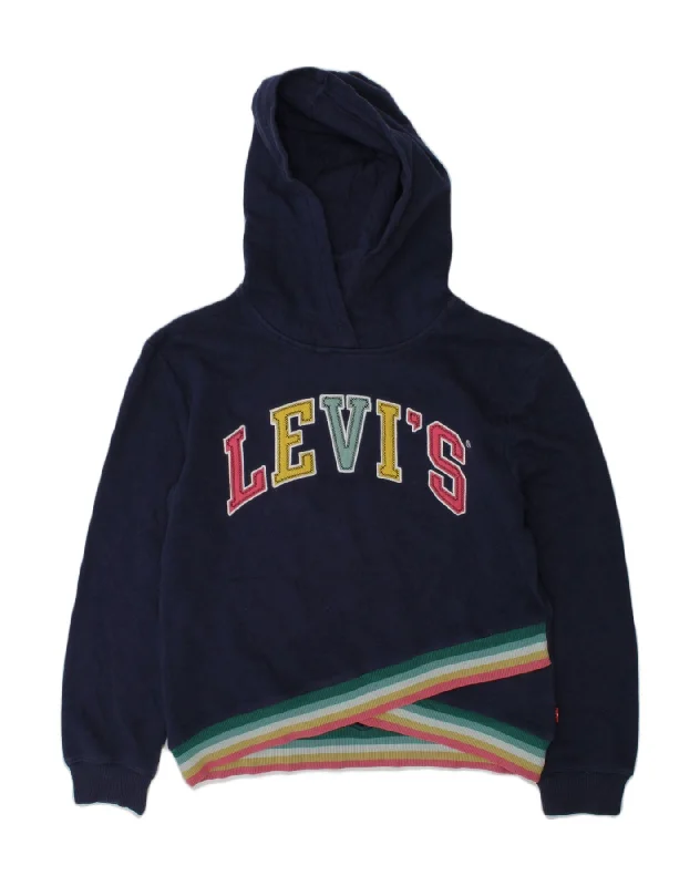 men's hoodies with slogans -LEVI'S Girls Graphic Hoodie Jumper 11-12 Years Navy Blue Cotton