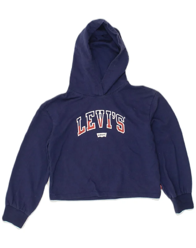 men's graphic hoodies for streetwear -LEVI'S Girls Graphic Hoodie Jumper 11-12 Years Navy Blue Cotton