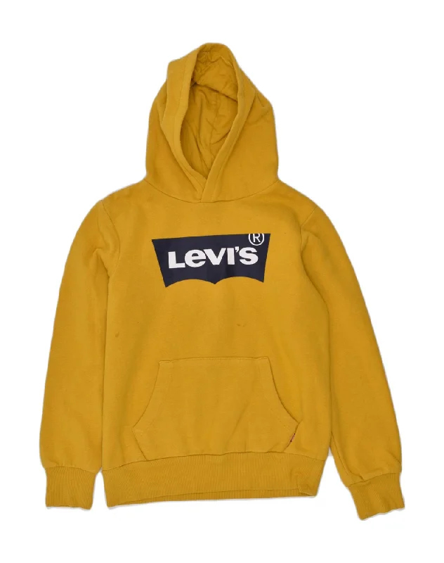 men's comfortable sweatshirts -LEVI'S Girls Graphic Hoodie Jumper 11-12 Years Yellow Cotton