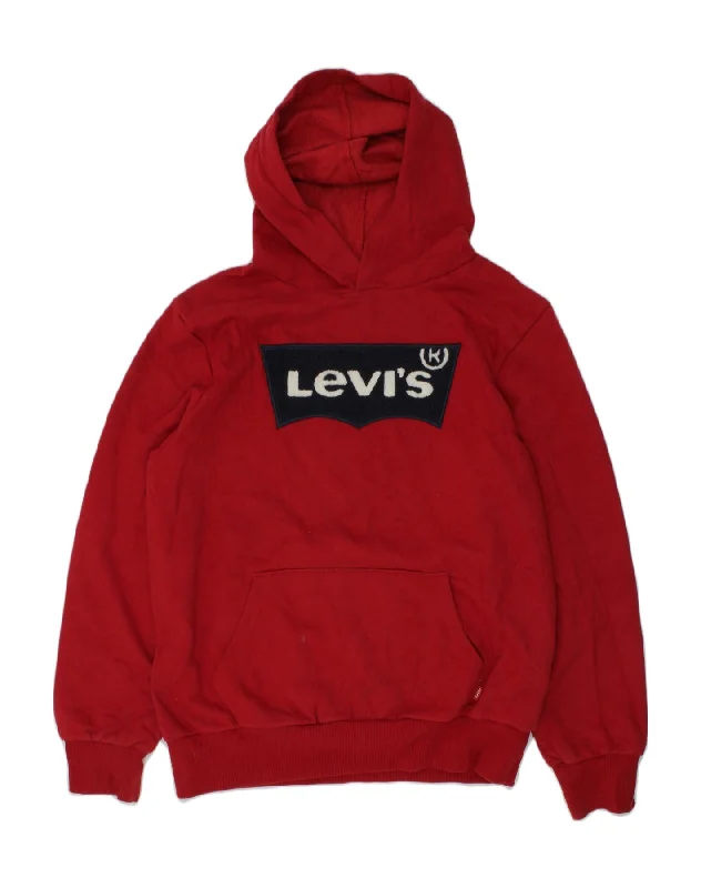 men's long sleeve hoodie -LEVI'S Girls Graphic Hoodie Jumper 12-13 Years Large Red Cotton