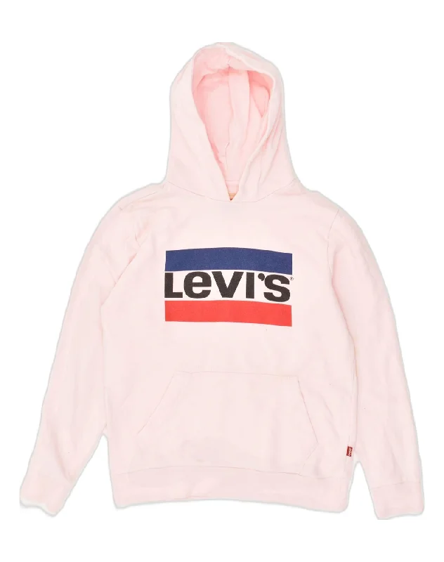 men's printed graphic sweatshirts -LEVI'S Girls Graphic Hoodie Jumper 15-16 Years Pink Cotton