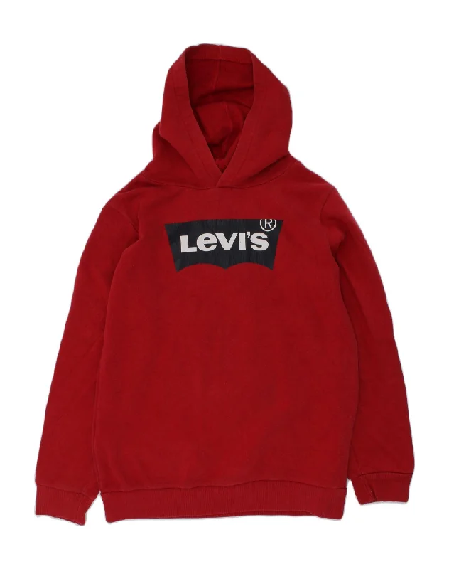 men's fleece-lined hoodies -LEVI'S Girls Graphic Hoodie Jumper 15-16 Years XL Red Cotton