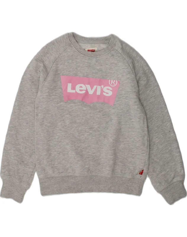 men's hoodie with bold prints -LEVI'S Girls Graphic Sweatshirt Jumper 9-10 Years Medium Grey Cotton