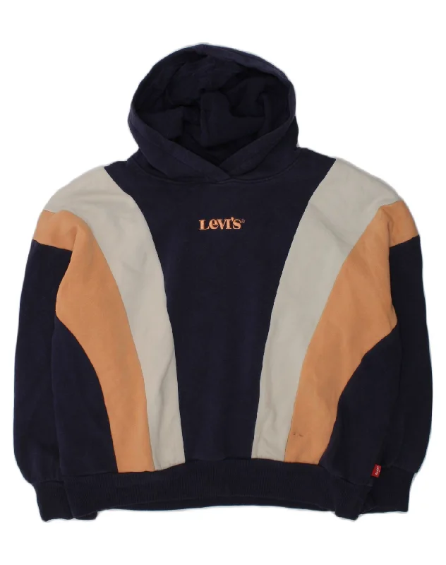 men's hoodie for exercise -LEVI'S Girls Oversized Hoodie Jumper 11-12 Years Navy Blue Colourblock