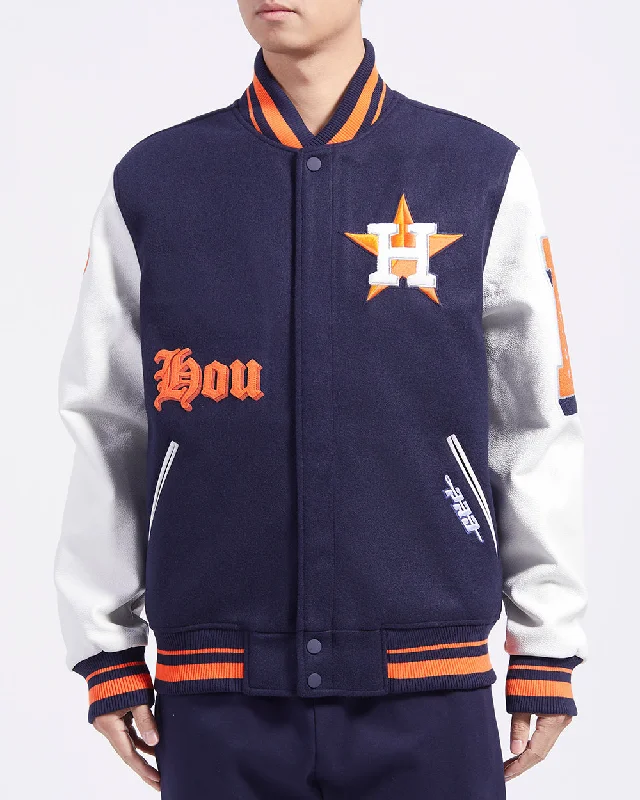 men's stylish black jackets -MLB HOUSTON ASTROS OLD ENGLISH MEN'S RIB WOOL VARSITY JACKET (MIDNIGHT NAVY/ORANGE/MIDNIGHT NAVY)