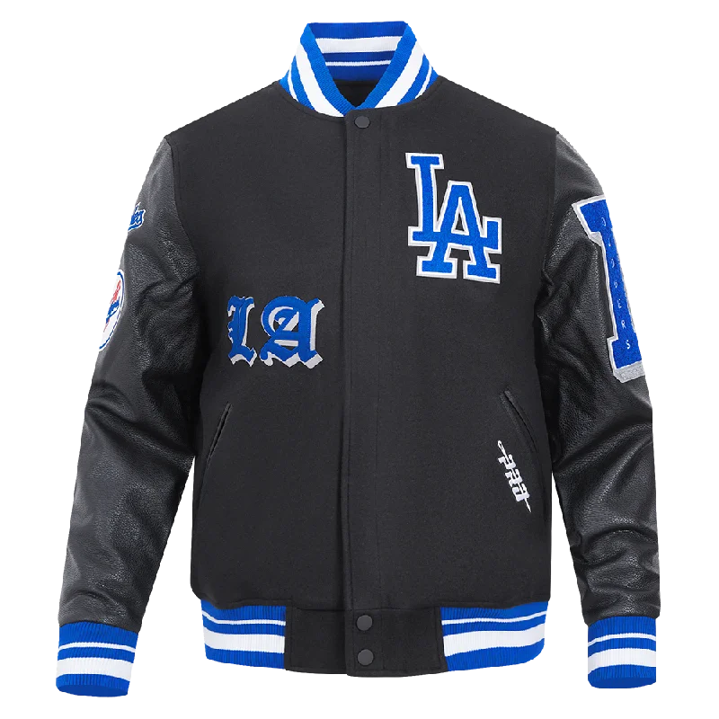 men's versatile jackets for fall -MLB LOS ANGELES DODGERS OLD ENGLISH MEN'S RIB WOOL VARSITY JACKET (BLACK/DODGER BLUE)