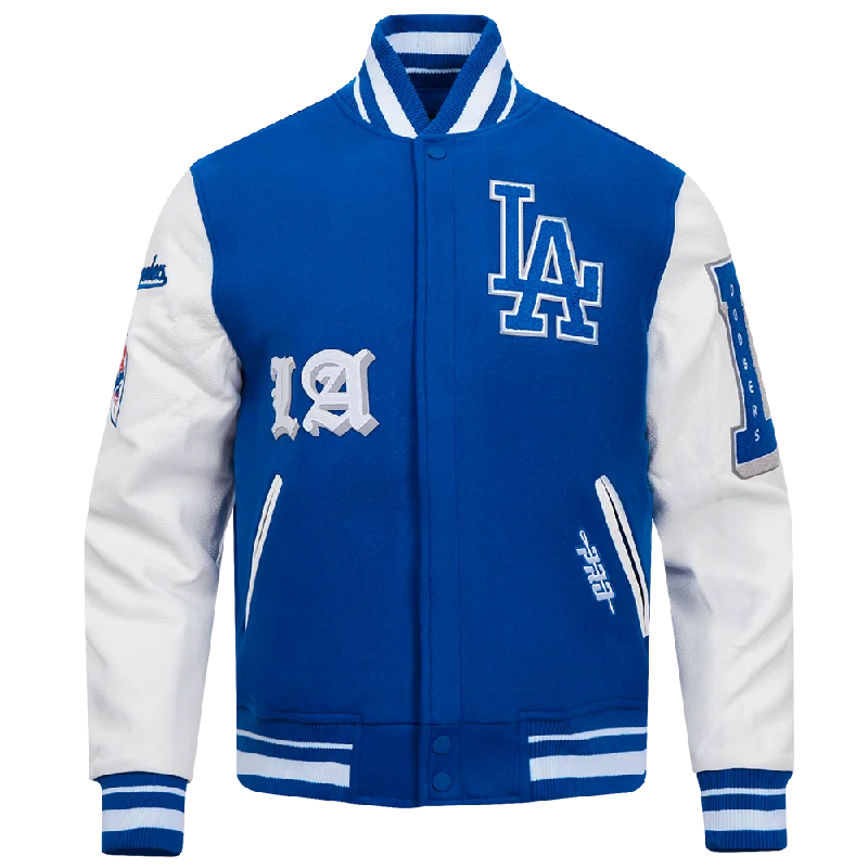 men's long sleeve jackets -MLB LOS ANGELES DODGERS OLD ENGLISH MEN'S RIB WOOL VARSITY JACKET (DODGER BLUE/WHITE)