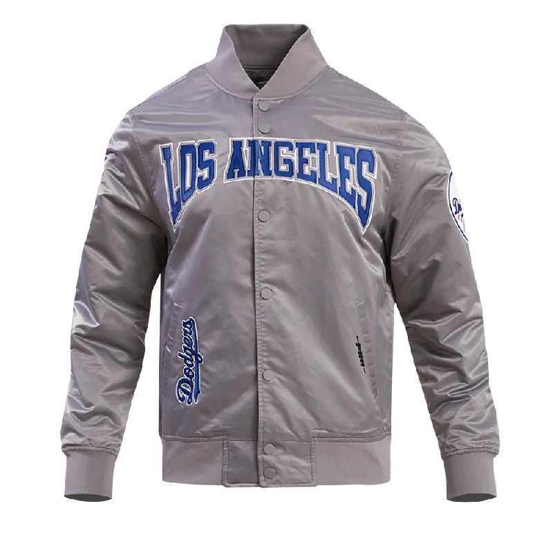 men's softshell winter jackets -MLB LOS ANGELES DODGERS CREST EMBLEM SATIN JACKET (GRAY)