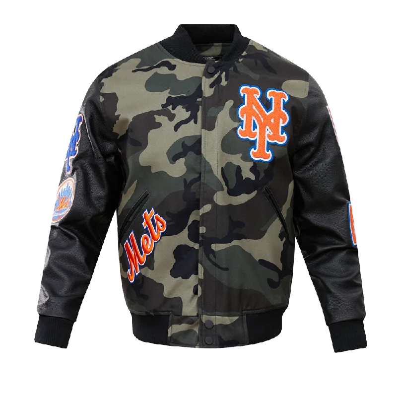 men's outdoor jackets -MLB NEW YORK METS CAMO LOGO VARSITY JACKET (BLACK/CAMO)