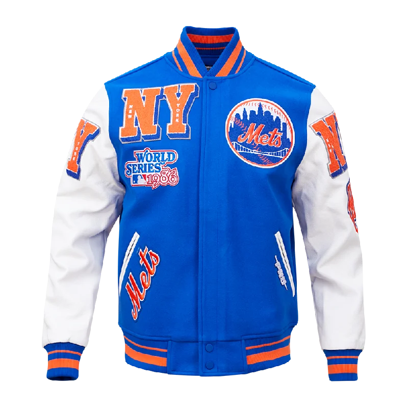 men's zip-up jackets -MLB NEW YORK METS MASH UP LOGO VARSITY JACKET (ROYAL/WHITE)