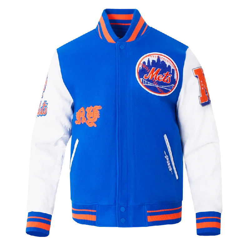 men's wool jackets -MLB NEW YORK METS OLD ENGLISH MEN'S RIB WOOL VARSITY JACKET (ROYAL/ORANGE/ROYAL)