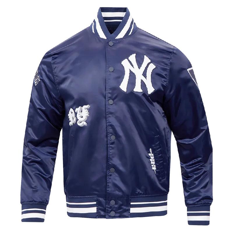 men's stylish jackets for winter -MLB NEW YORK YANKEES OLD ENGLISH MEN'S RIB SATIN JACKET (MIDNIGHT NAVY)