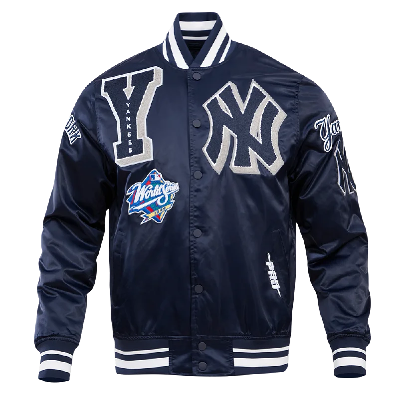 men's fashionable winter jackets -MLB NEW YORK YANKEES MASHUP LOGO MEN'S SATIN JACKET (MIDNIGHT NAVY)