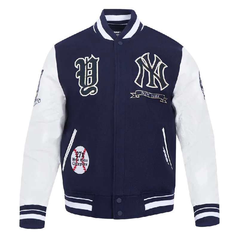 men's zip-up fleece jackets -MLB NEW YORK YANKEES PRO PREP WOOL VARSITY JACKET (MIDNIGHT NAVY/WHITE)