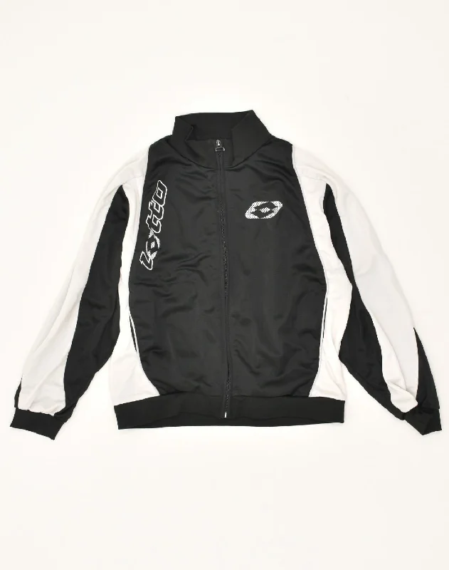 men's windproof jackets -LOTTO Boys Graphic Tracksuit Top Jacket 11-12 Years Medium Black