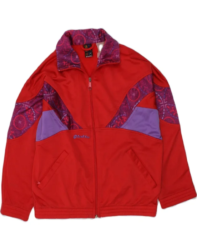 men's sports jackets for work -LOTTO Boys Tracksuit Top Jacket 12-13 Years Red Geometric Polyester