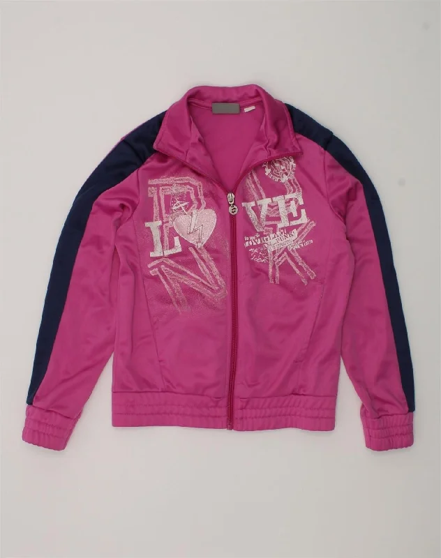 men's waterproof puffer jackets -LOTTO Girls Graphic Tracksuit Top Jacket 7-8 Years XS Pink Polyester