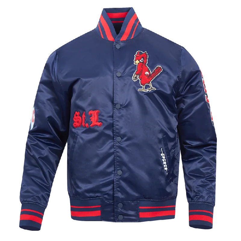 men's leather jackets -MLB ST. LOUIS CARDINALS OLD ENGLISH MEN'S RIB SATIN JACKET (MIDNIGHT NAVY/RED/MIDNIGHT NAVY)