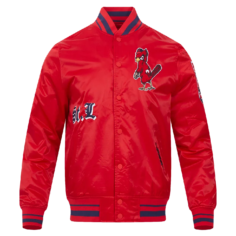 men's stylish black jackets -MLB ST. LOUIS CARDINALS OLD ENGLISH MEN'S RIB SATIN JACKET (RED/MIDNIGHT NAVY/RED)