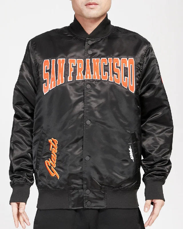 men's lightweight jackets for travel -MLB SAN FRANCISCO GIANTS CREST EMBLEM MEN'S SATIN JACKET (BLACK)