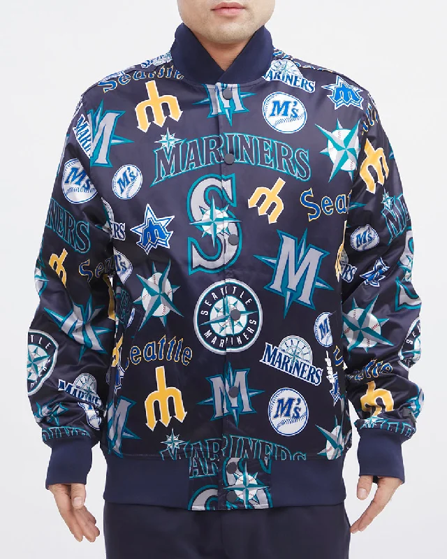 men's lightweight jackets for travel -MLB SEATTLE MARINERS AOP MEN'S SATIN JACKET (MIDNIGHT NAVY)