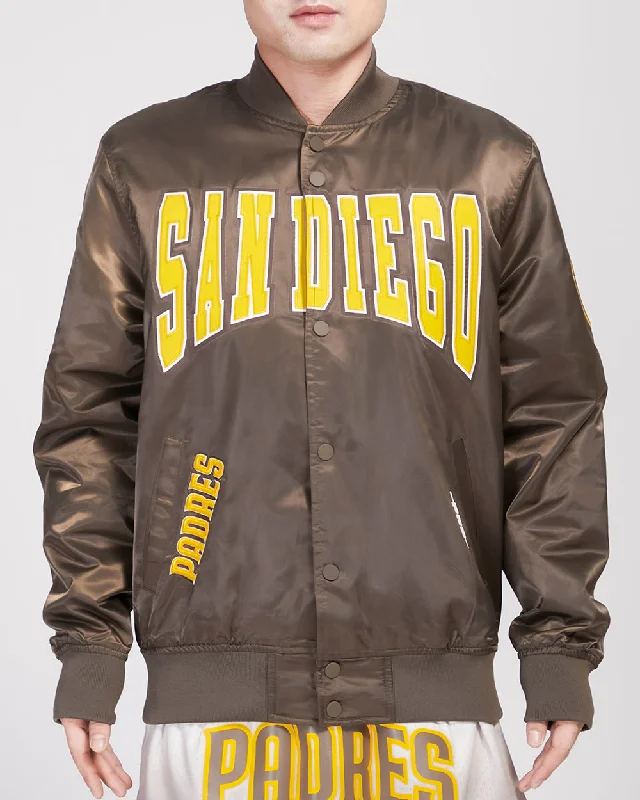 men's fleece-lined jackets -MLB SAN DIEGO CREST EMBLEM SATIN JACKET (BROWN)