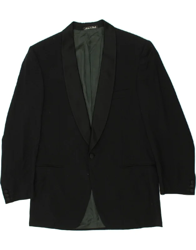 men's packable jackets -LUIGI BOTTO Mens 1 Button Blazer Jacket IT 48 Medium Black Virgin Wool