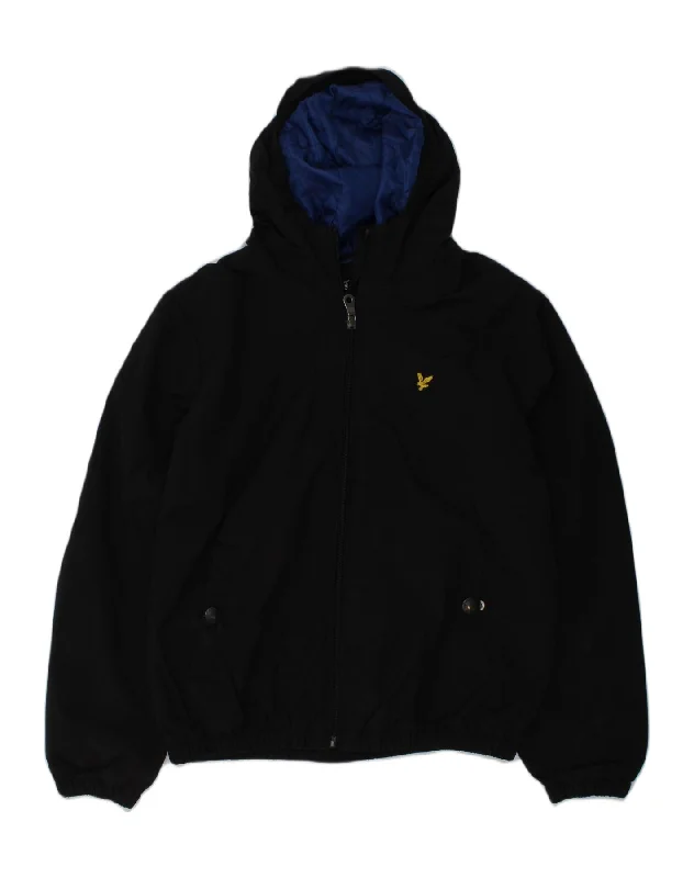 men's warm jackets for fall -LYLE & SCOTT Boys Hooded Bomber Jacket 10-11 Years Black Cotton