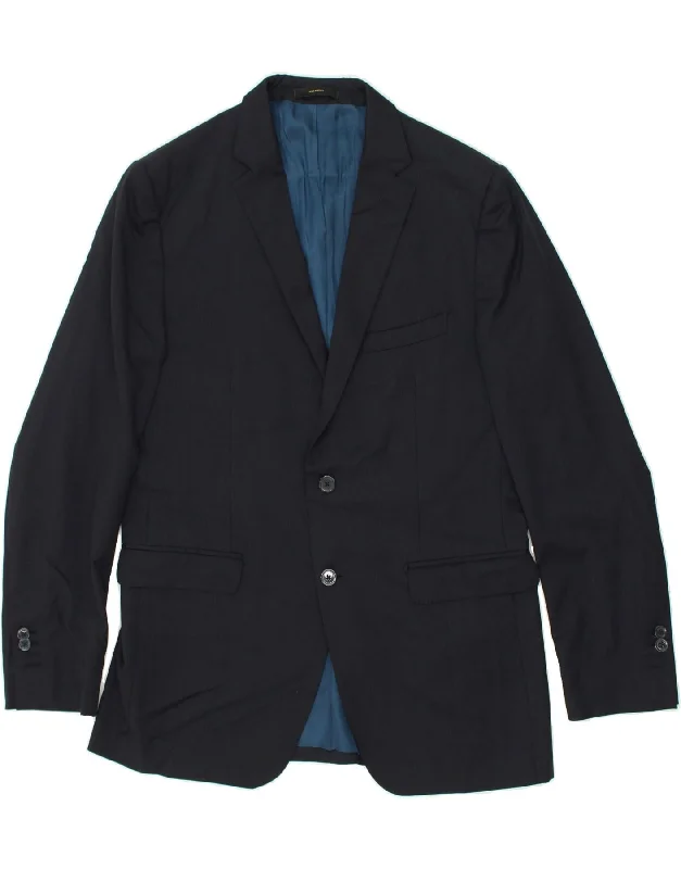 men's formal winter jackets -MASSIMO DUTTI Mens 2 Button Blazer Jacket EU 52 XL Navy Blue Wool