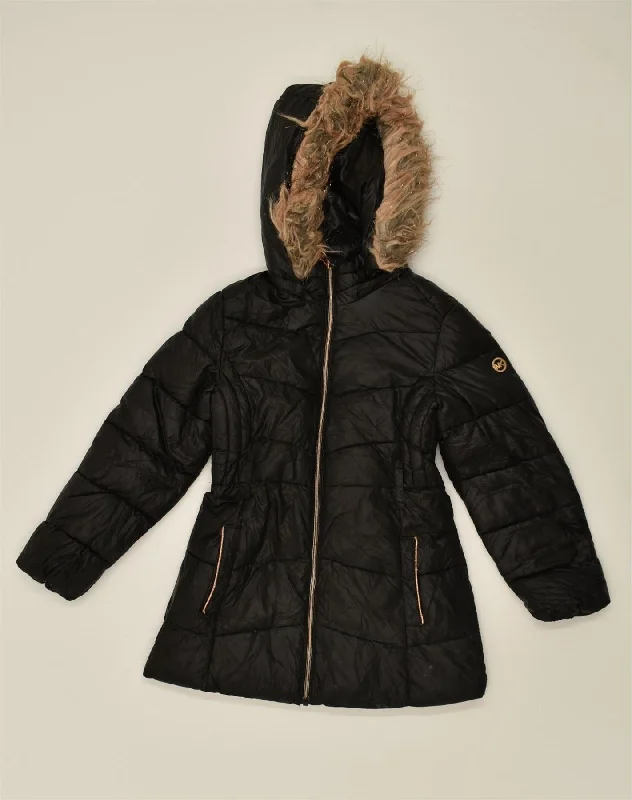 men's casual jackets -MICHAEL KORS Girls Hooded Padded Jacket 7-8 Years Black Polyester