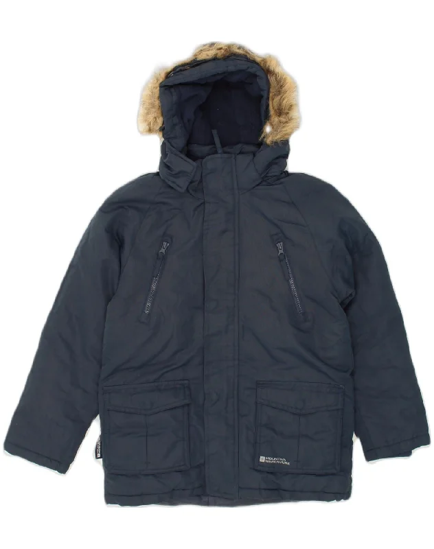 men's insulated winter jackets -MOUNTAIN WAREHOUSE Boys Hooded Parka Jacket 9-10 Years Navy Blue Polyester