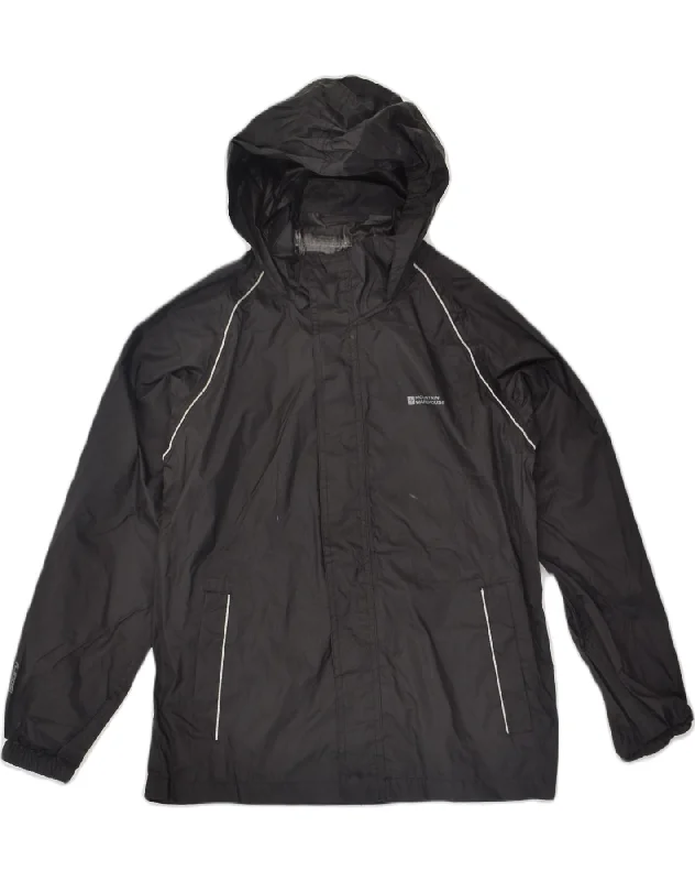 men's fleece-lined jackets -MOUNTAIN WAREHOUSE Boys Hooded Rain Jacket 11-12 Years Black Nylon