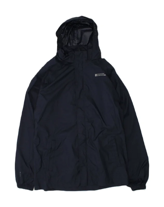 men's fleece jackets -MOUNTAIN WAREHOUSE Boys Hooded Rain Jacket 12-13 Years Navy Blue Nylon