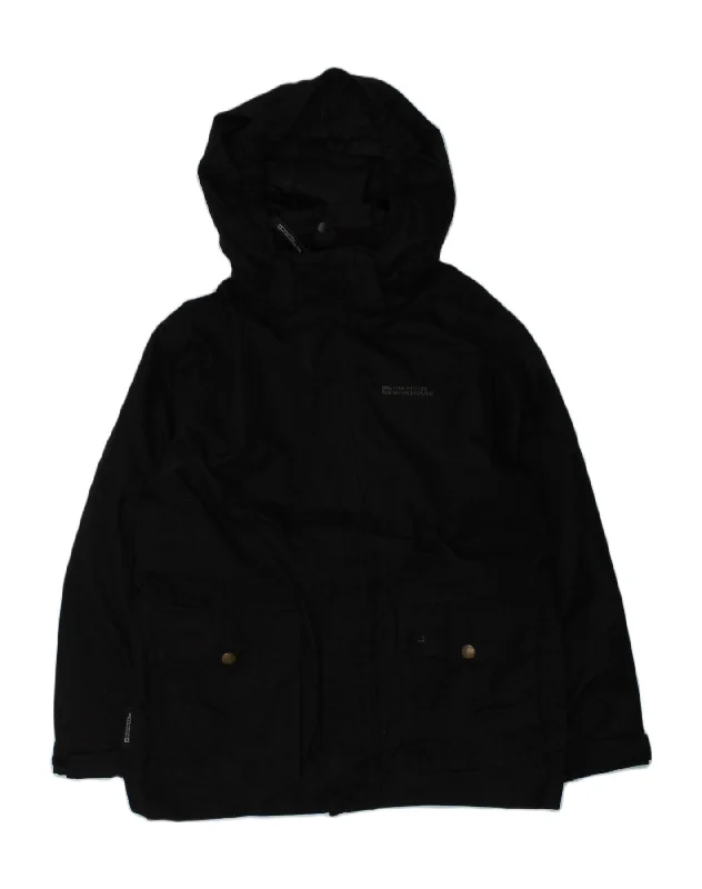 men's windproof jackets -MOUNTAIN WAREHOUSE Boys Hooded Rain Jacket 9-10 Years Black Polyester