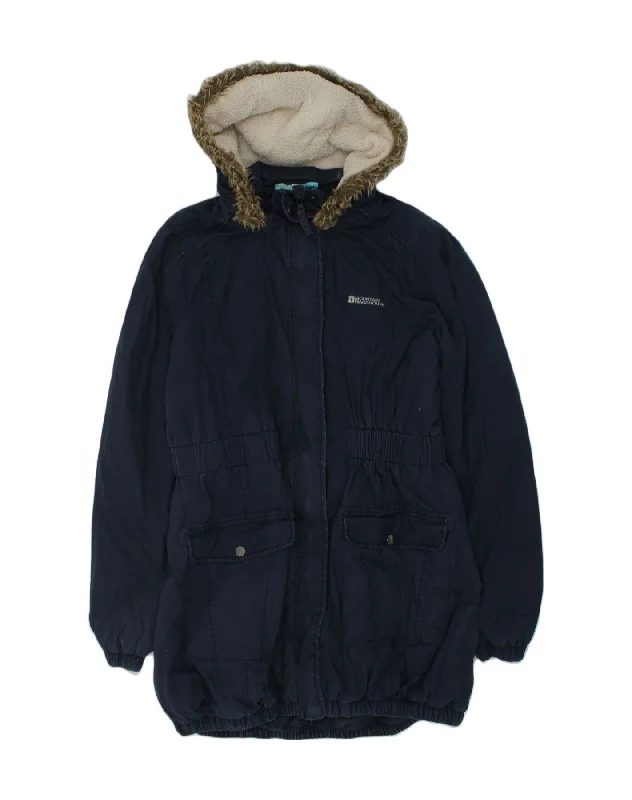 men's classic jackets -MOUNTAIN WAREHOUSE Girls Hooded Parka Jacket 12-13 Years Navy Blue Cotton