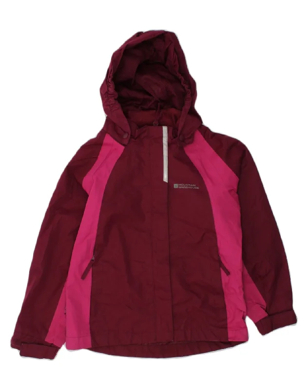 men's professional jackets -MOUNTAIN WAREHOUSE Girls Hooded Rain Jacket 7-8 Years Maroon Colourblock