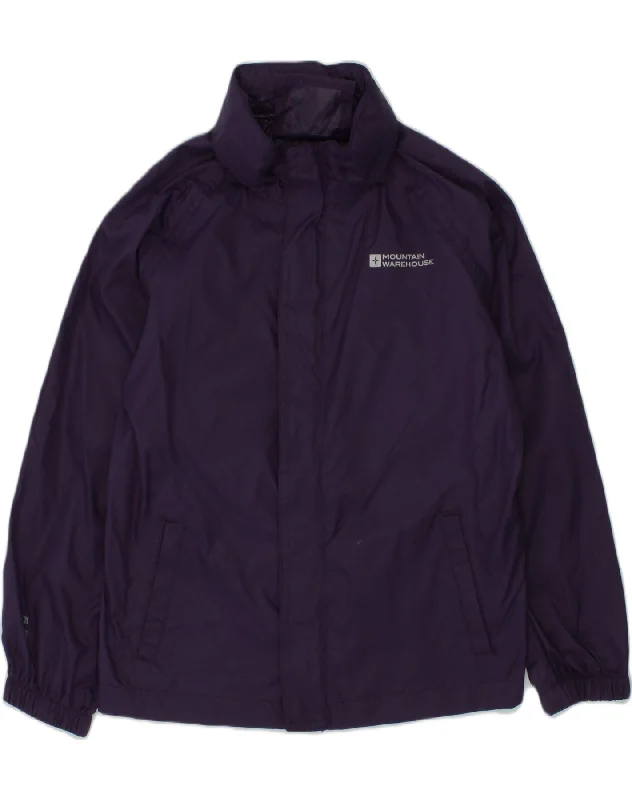 men's sporty jackets -MOUNTAIN WAREHOUSE Girls Hooded Rain Jacket 7-8 Years Purple Polyester