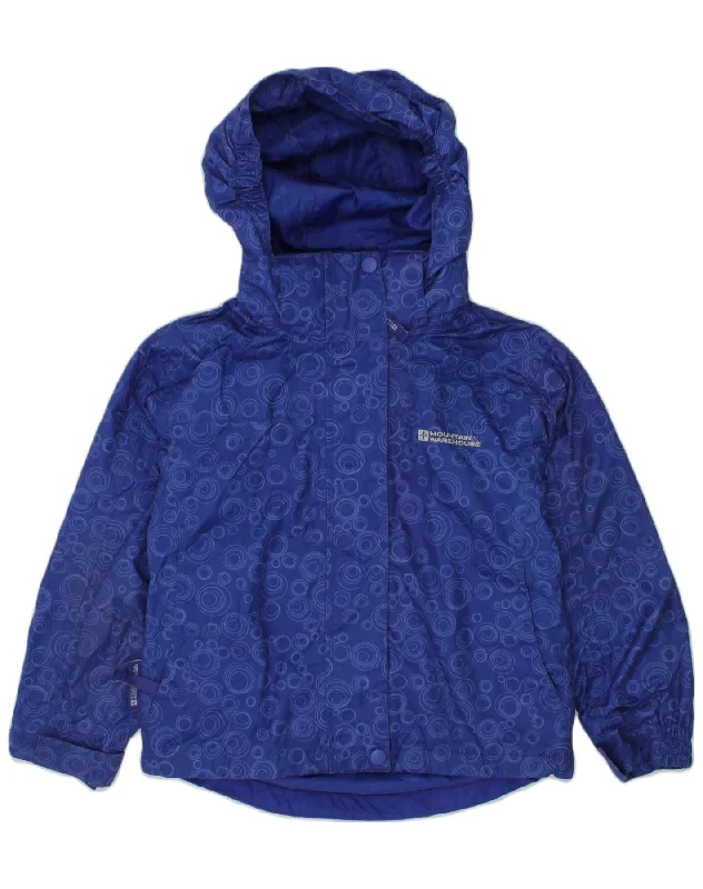 men's bomber jacket with patches -MOUNTAIN WAREHOUSE Girls Hooded Windbreaker Jacket 5-6 Years Blue Spotted