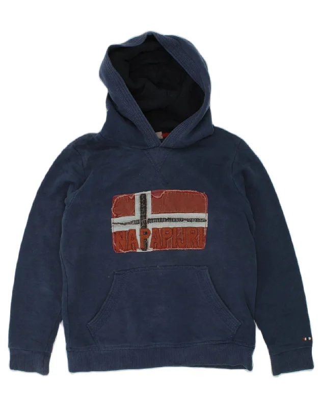 men's eco-friendly hoodies -NAPAPIJRI Boys Graphic Hoodie Jumper 9-10 Years Navy Blue Cotton