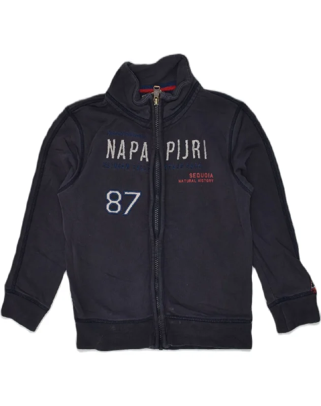 men's windbreaker jackets -NAPAPIJRI Boys Graphic Tracksuit Top Jacket 6-7 Years Navy Blue Cotton