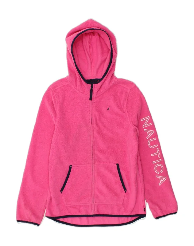 men's casual quilted jackets -NAUTICA Girls Graphic Hooded Fleece Jacket 15-16 Years XL Pink Polyester