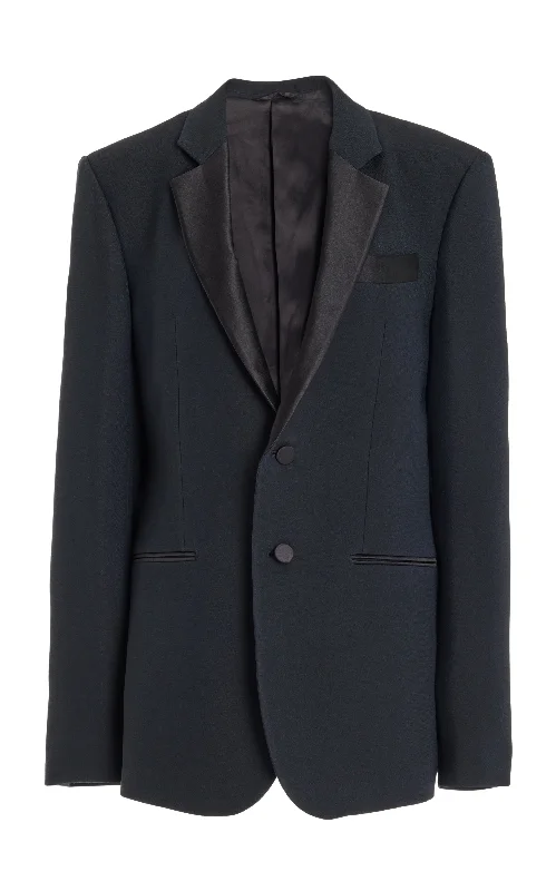 men's packable jackets -Nicolson Jacket in Black Wool Silk Cady