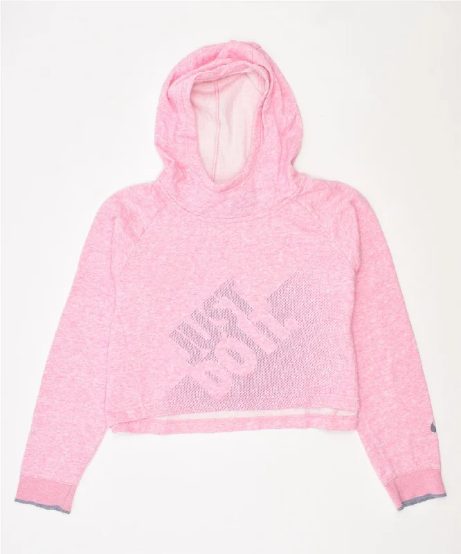 men's streetwear hoodies -NIKE Boys Crop Hoodie Jumper 14-15 Years XL Pink Cotton