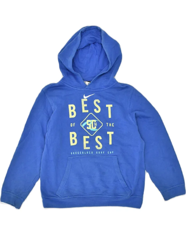 men's casual hoodies with stripes -NIKE Boys Graphic Hoodie Jumper 14-15 Years Large Blue Cotton