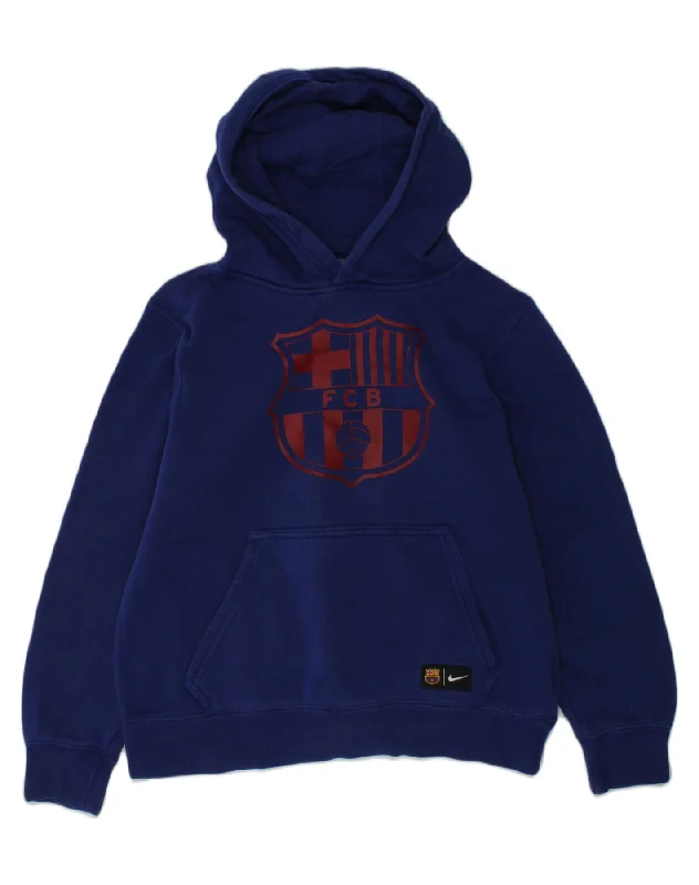 men's soft cotton hoodies -NIKE Boys Graphic Hoodie Jumper 8-9 Years Small Navy Blue Cotton